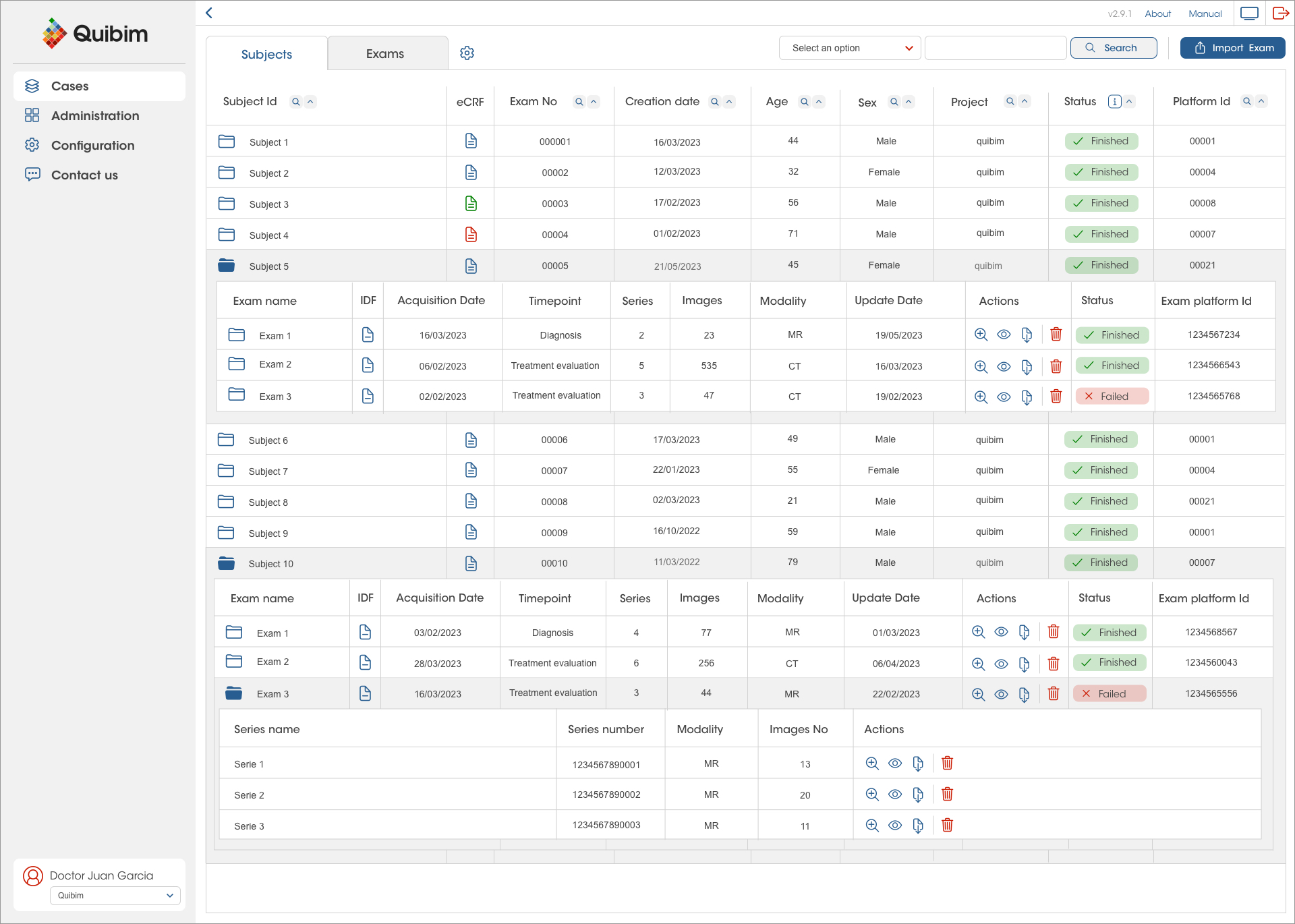 Subjects view in QP-Discovery platform
